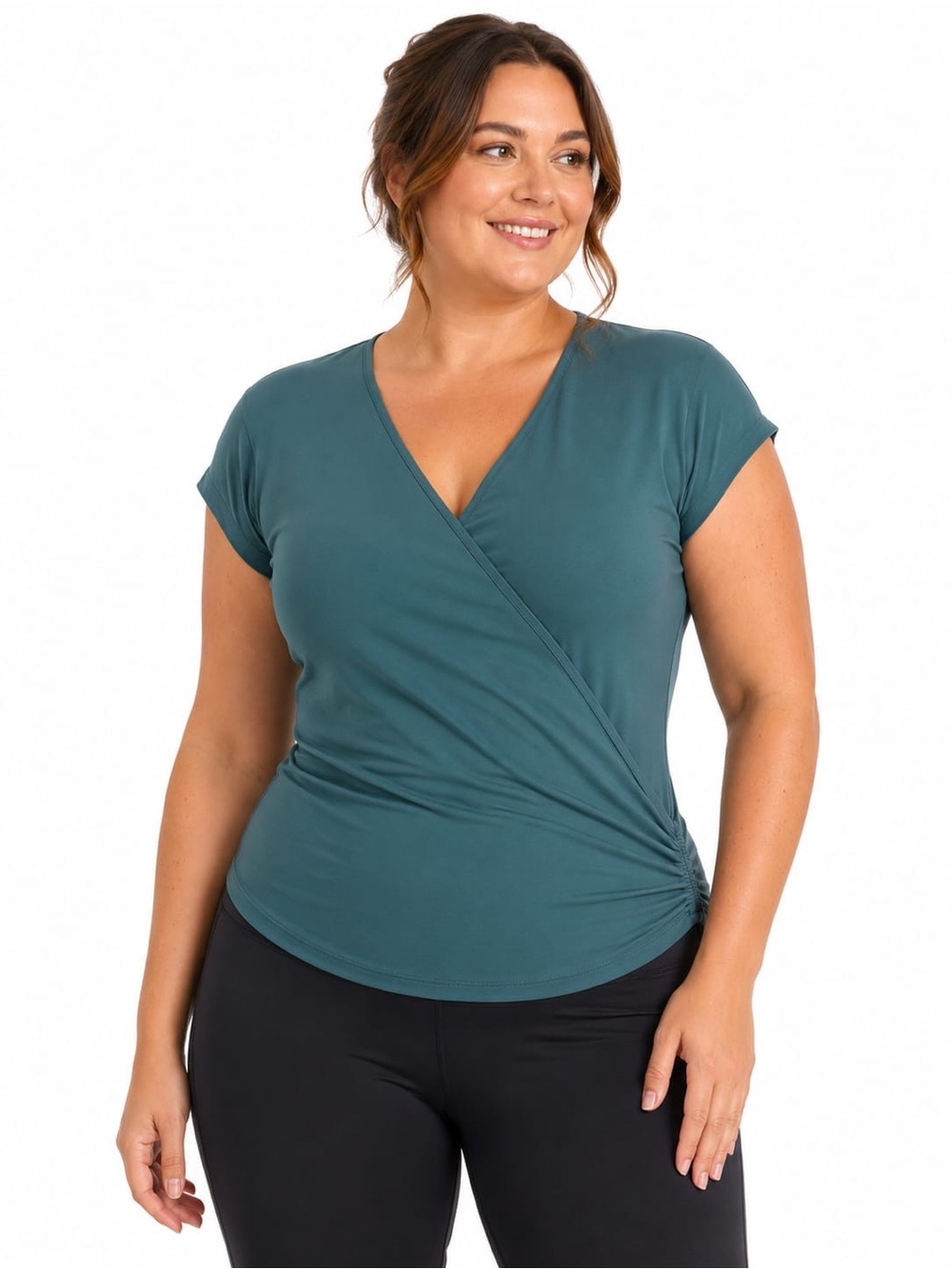 Halara Suze XL Forest Green Faux Wrap Activewear Top NWT Stretch Athleisure